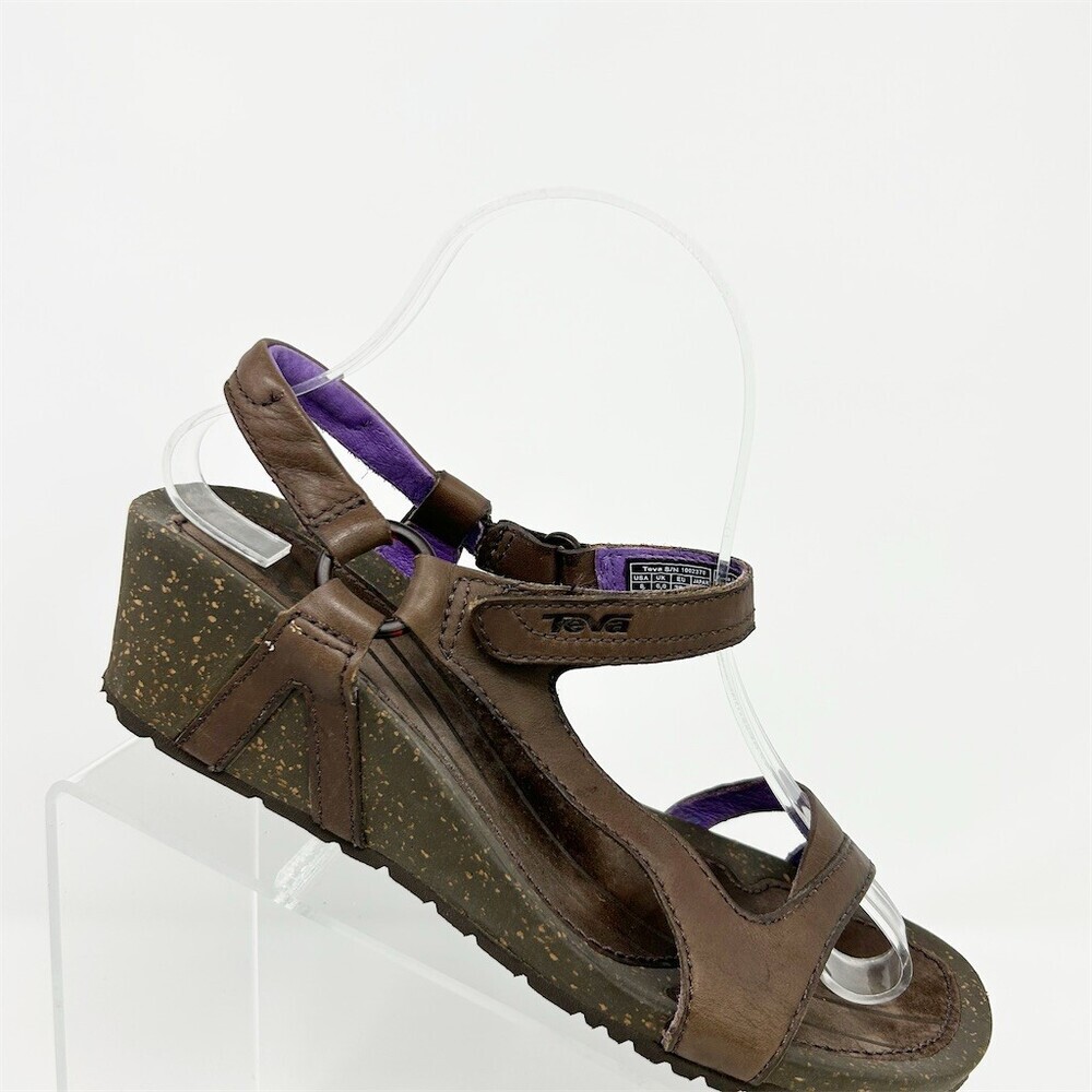Teva Wedge Brown Strappy Slingback Speckled Platform Sandals Size 8 Summer